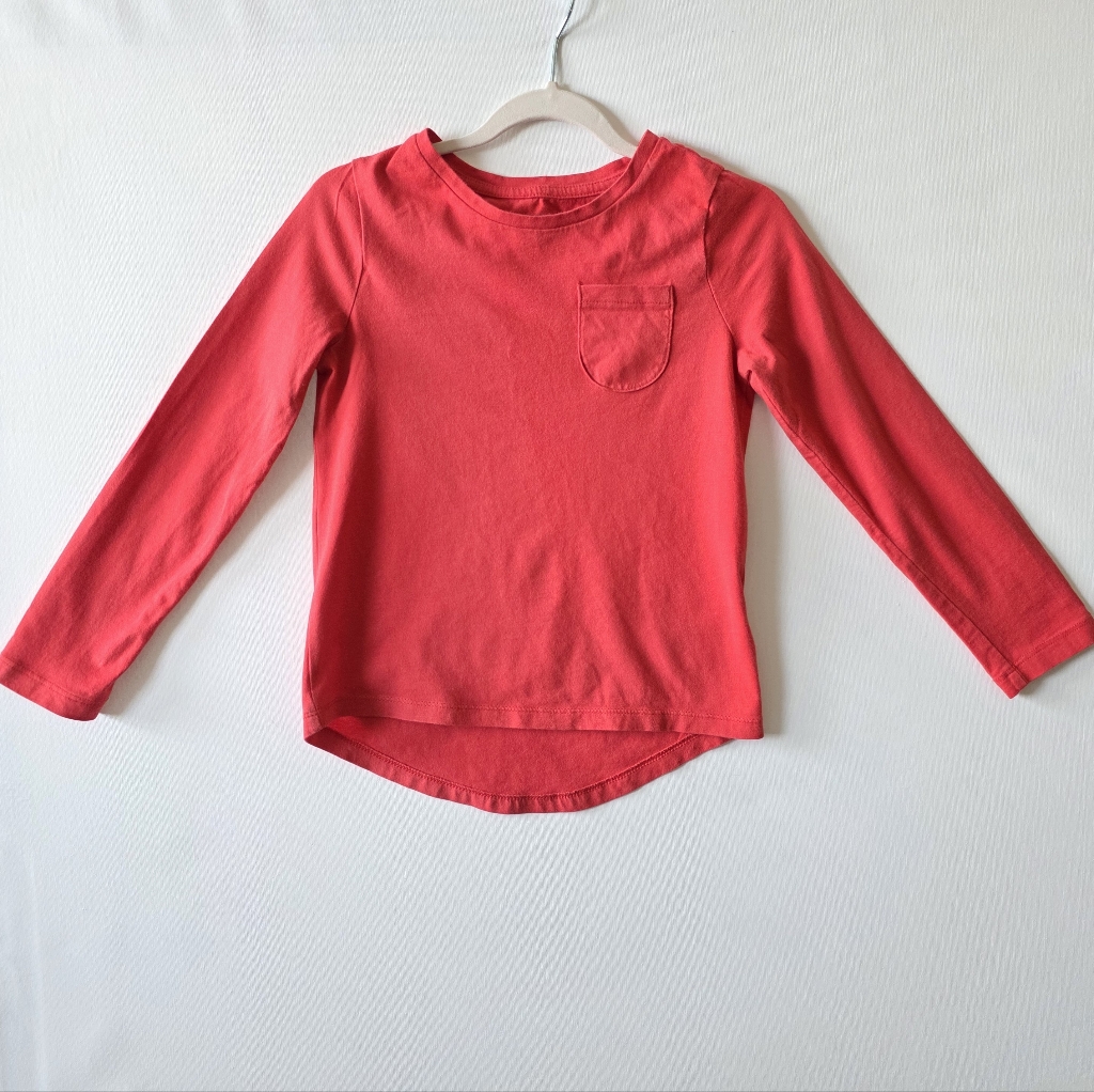 Kids Long Sleeve Pocket Tee In Coral